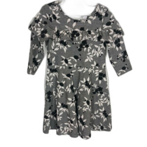 Janie & Jack Gray Black White Floral Embroidered Ruffle Dress Girls Size 4